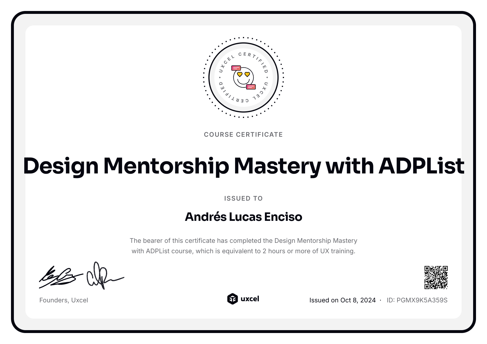 Andrés Lucas Enciso's certificate